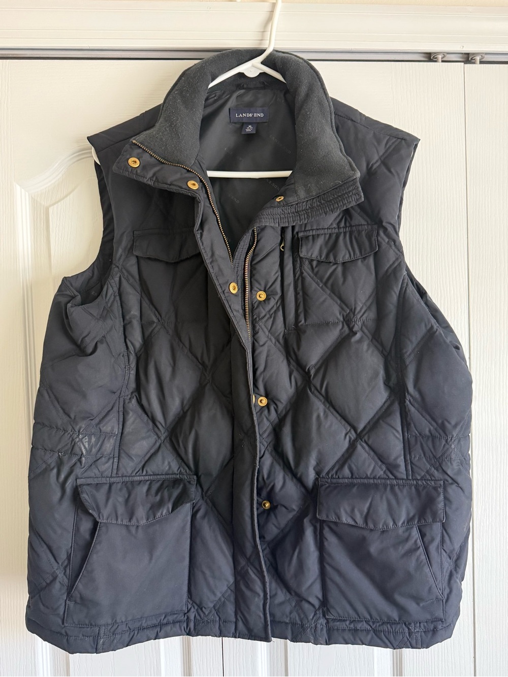 Lands' End Women’s Quilted Black Vest with Stand Collar